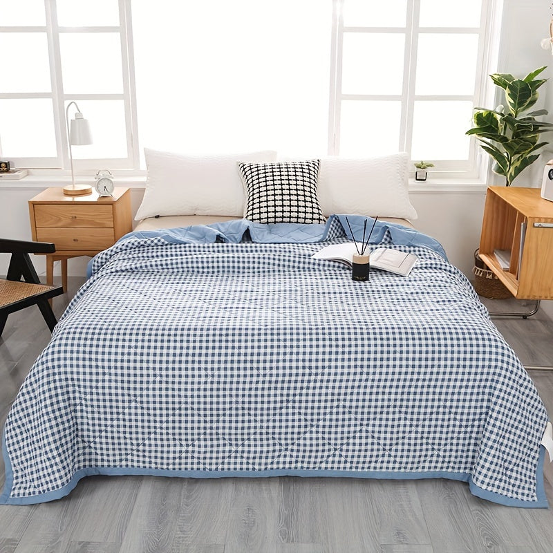 Preppy Style Plaid Zomer Quilt – Lichtgewicht Ultrasonisch Gewatteerde Bedsprei