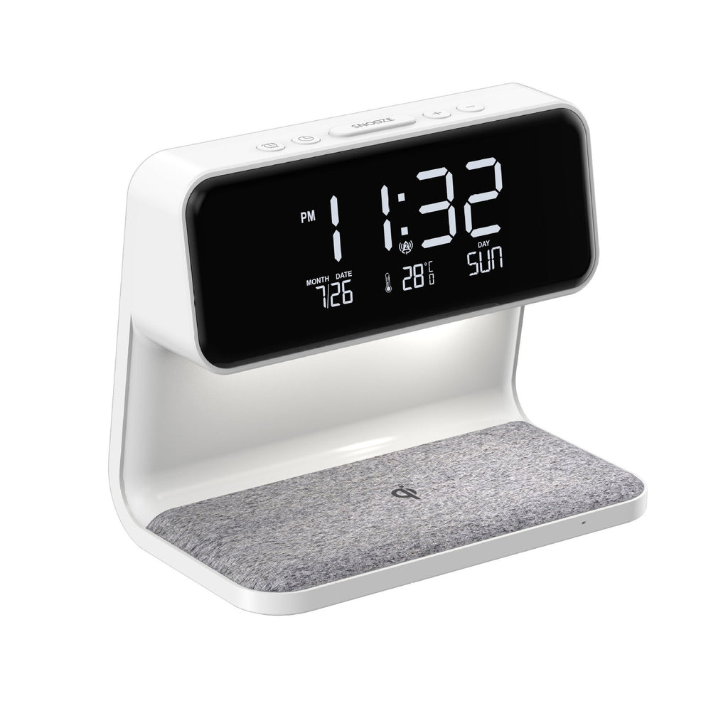 3-in-1 Nachtlamp met Draadloze Oplader – LCD Wekker & Touch Dimbare LED Tafellamp