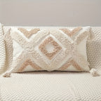 Decorative pillow with geometric pattern on a textured surface