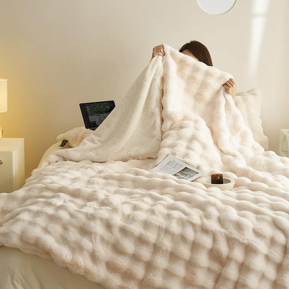Double-sided Faux Rabbit Fleece Deken – Zachte Warme Deken voor Bank, Bed & Reizen