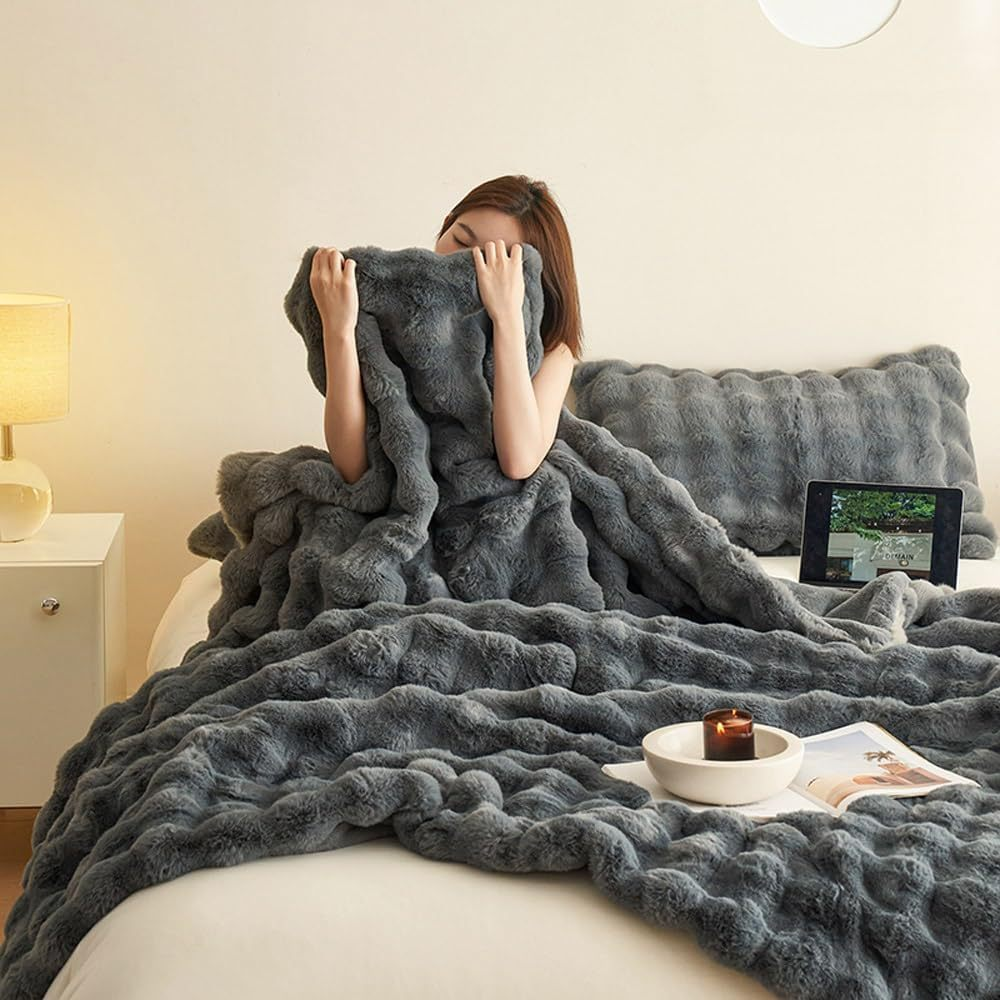 Double-sided Faux Rabbit Fleece Deken – Zachte Warme Deken voor Bank, Bed & Reizen