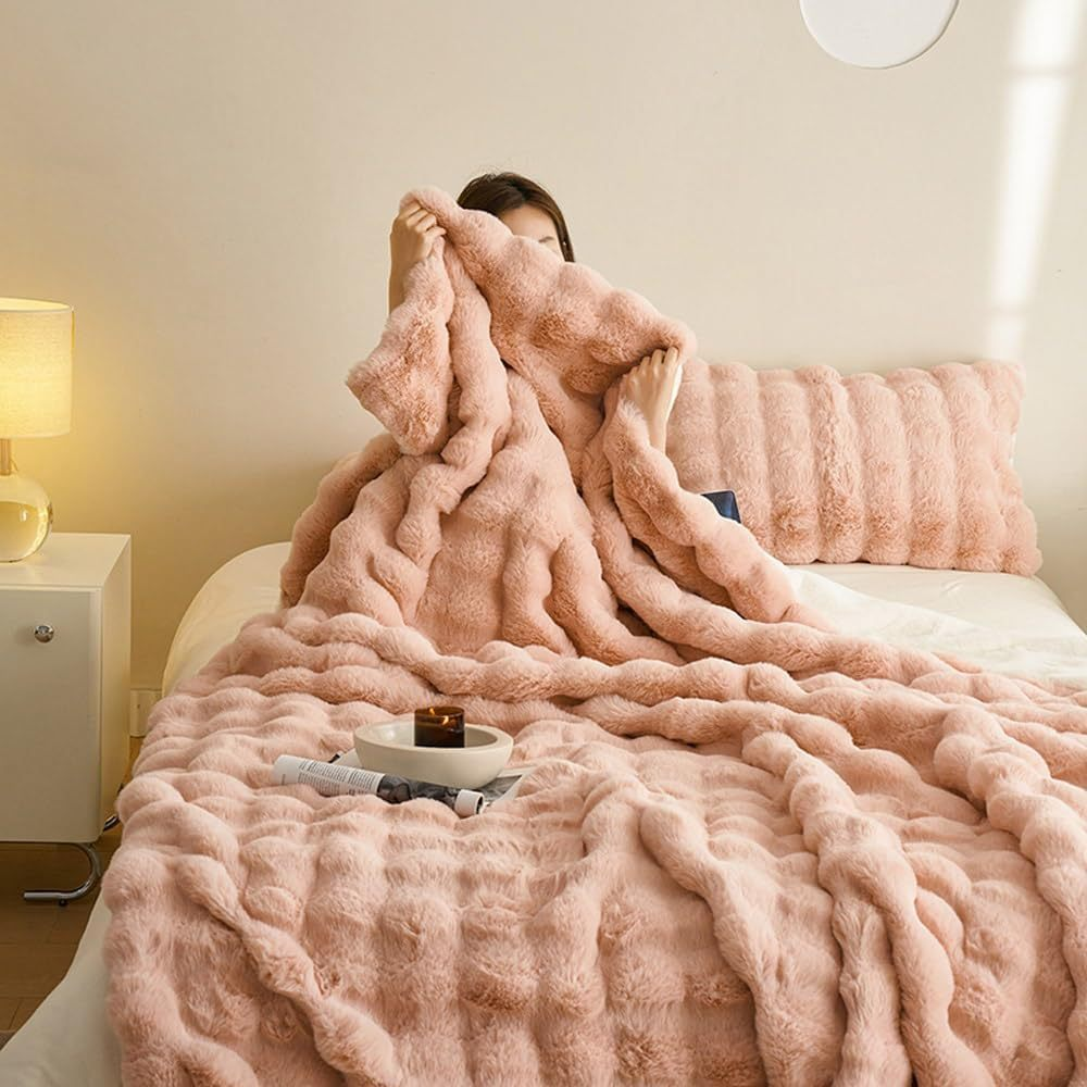 Double-sided Faux Rabbit Fleece Deken – Zachte Warme Deken voor Bank, Bed & Reizen